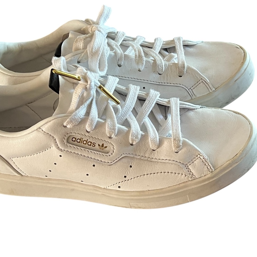 Adidas Sleek White Leather and Gold Sneakers